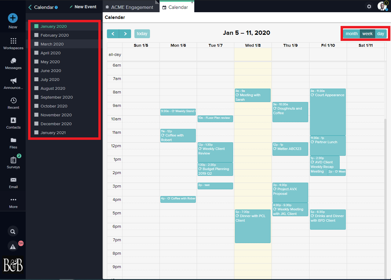 Calendar weekly view – Workstorm